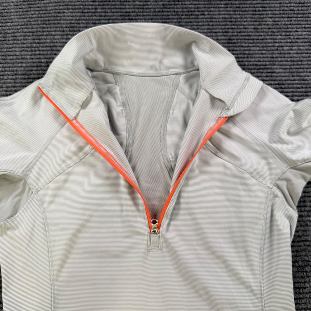 Lululemon‎ Run Swiftly Tech 1/4 Zip Pullover Grey Stripe Orange Accent Womens 8 - Picture 5 of 15